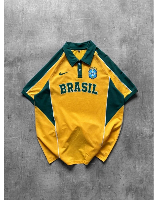 BRASİL POLO YAKA BASKI DETAY TSHİRT -SARI