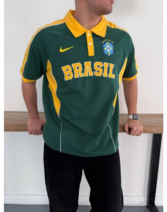 BRASİL POLO YAKA BASKI DETAY TSHİRT -YŞL