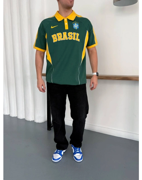 BRASİL POLO YAKA BASKI DETAY TSHİRT -YŞL