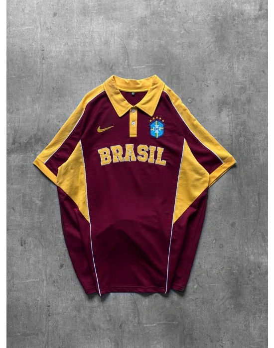 BRASİL POLO YAKA BASKI DETAY TSHİRT -BORDO