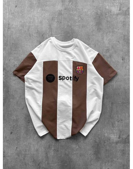 BARÇA NAKIŞ DETAY OVERSİZE TSHİRT -BEYAZ