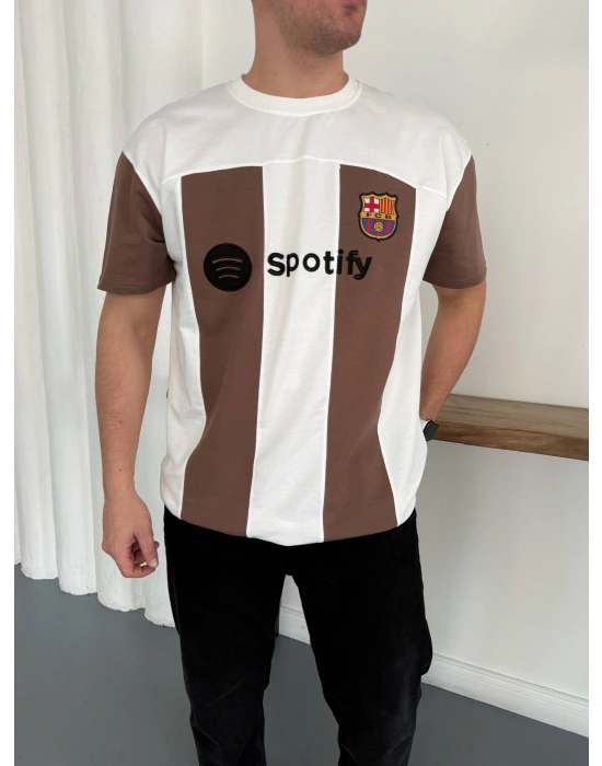 BARÇA NAKIŞ DETAY OVERSİZE TSHİRT -BEYAZ