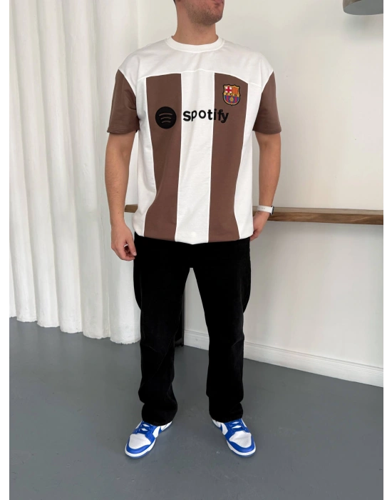 BARÇA NAKIŞ DETAY OVERSİZE TSHİRT -BEYAZ