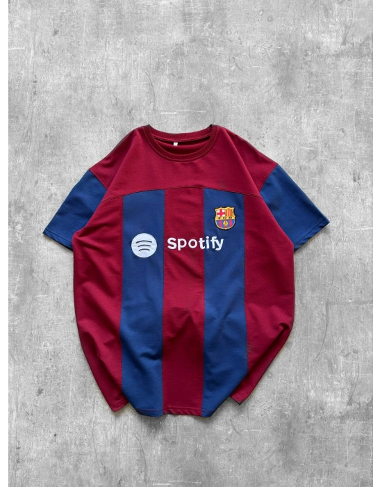 BARÇA NAKIŞ DETAY OVERSİZE TSHİRT -BORDO