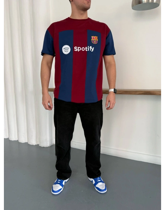 BARÇA NAKIŞ DETAY OVERSİZE TSHİRT -BORDO