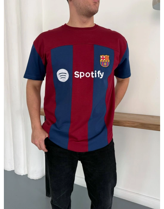 BARÇA NAKIŞ DETAY OVERSİZE TSHİRT -BORDO