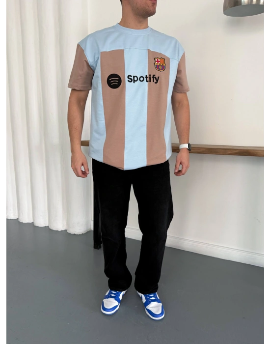 BARÇA NAKIŞ DETAY OVERSİZE TSHİRT -MAVİ