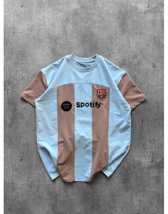 BARÇA NAKIŞ DETAY OVERSİZE TSHİRT -MAVİ