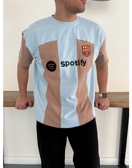 BARÇA NAKIŞ DETAY OVERSİZE TSHİRT -MAVİ