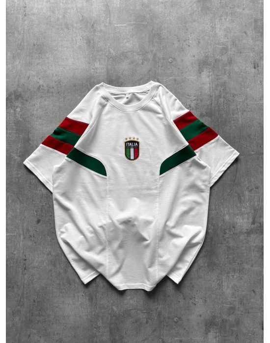 İTALİA NAKIŞ DETAY OVERSİZE TSHİRT -BEYAZ