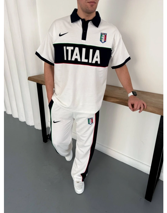 İTALİA NAKIŞ DETAY OVERSİZE EŞOFMAN TAKIM -BEYAZ