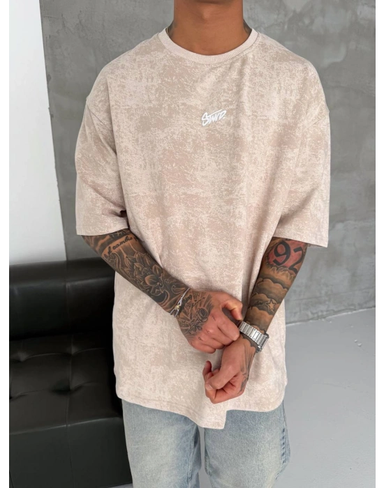 YIKAMALI SWD OVERSİZE TSHİRT -BEJ