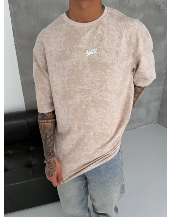 YIKAMALI SWD OVERSİZE TSHİRT -BEJ