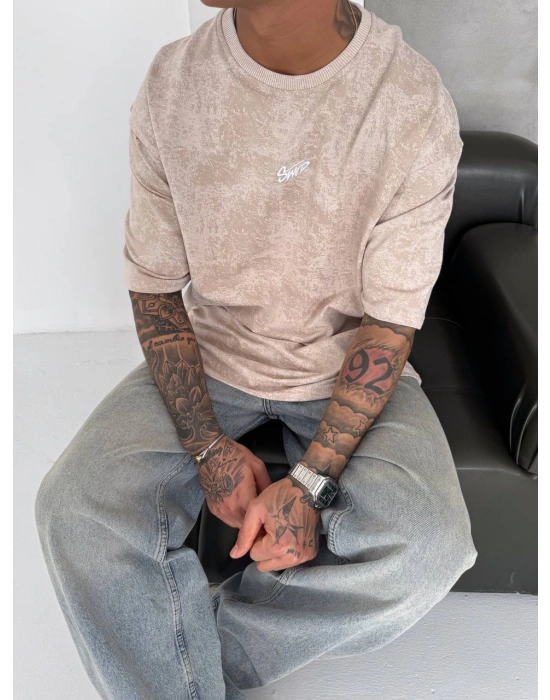 YIKAMALI SWD OVERSİZE TSHİRT -BEJ