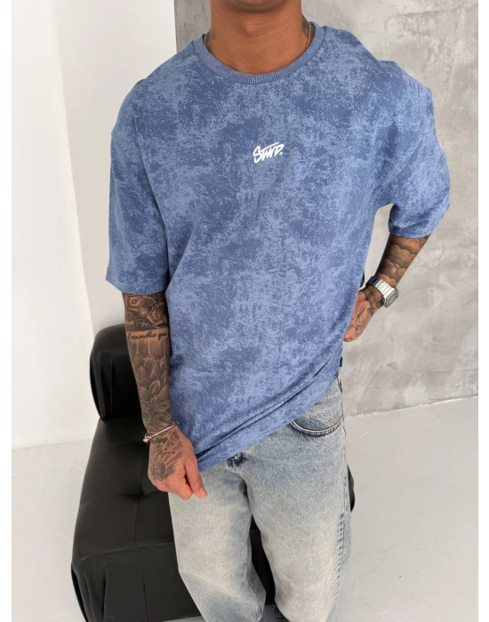 YIKAMALI SWD OVERSİZE TSHİRT -MAVİ