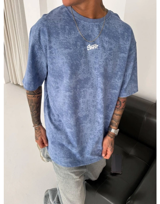 YIKAMALI SWD OVERSİZE TSHİRT -MAVİ