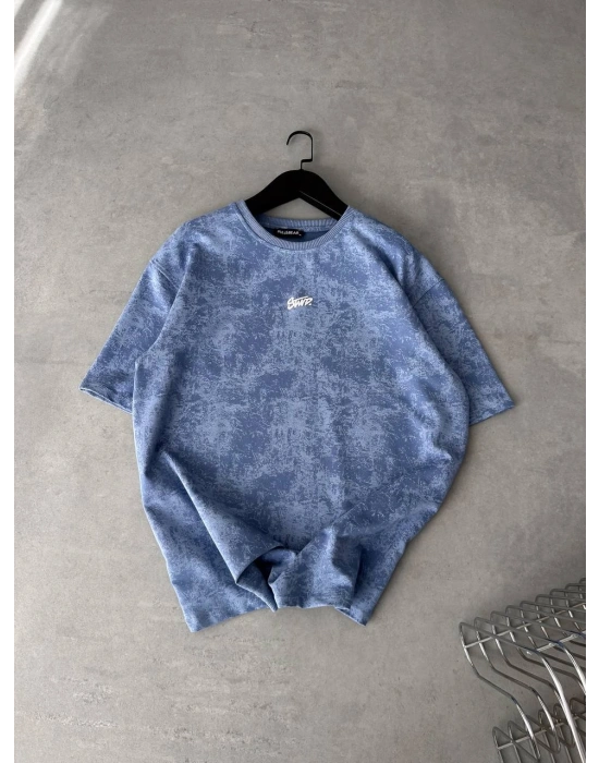 YIKAMALI SWD OVERSİZE TSHİRT -MAVİ