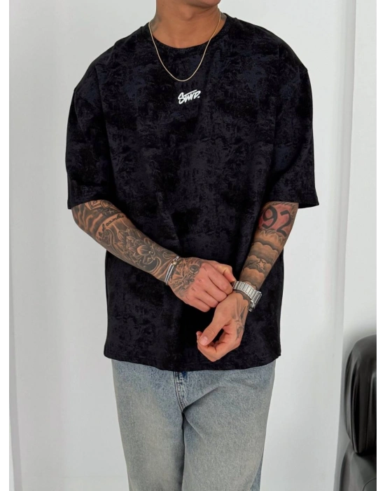 YIKAMALI SWD OVERSİZE TSHİRT -SİYAH