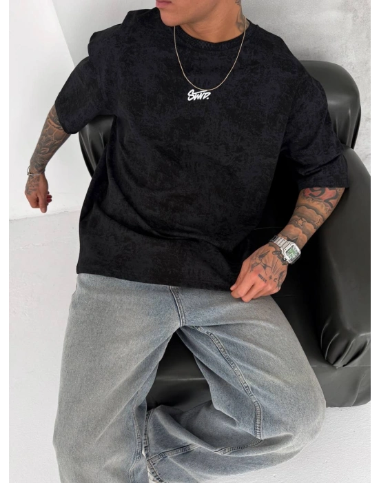 YIKAMALI SWD OVERSİZE TSHİRT -SİYAH