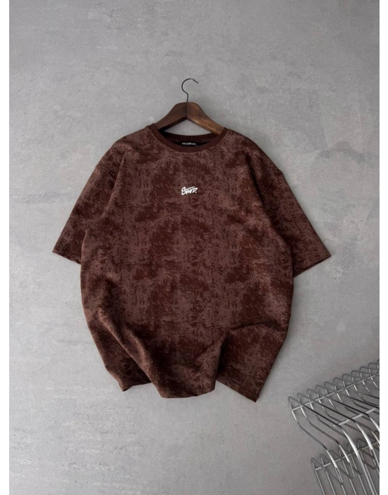 YIKAMALI SWD OVERSİZE TSHİRT -KAHVERENGİ