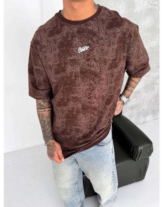 YIKAMALI SWD OVERSİZE TSHİRT -KAHVERENGİ