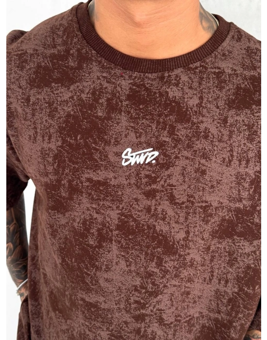 YIKAMALI SWD OVERSİZE TSHİRT -KAHVERENGİ