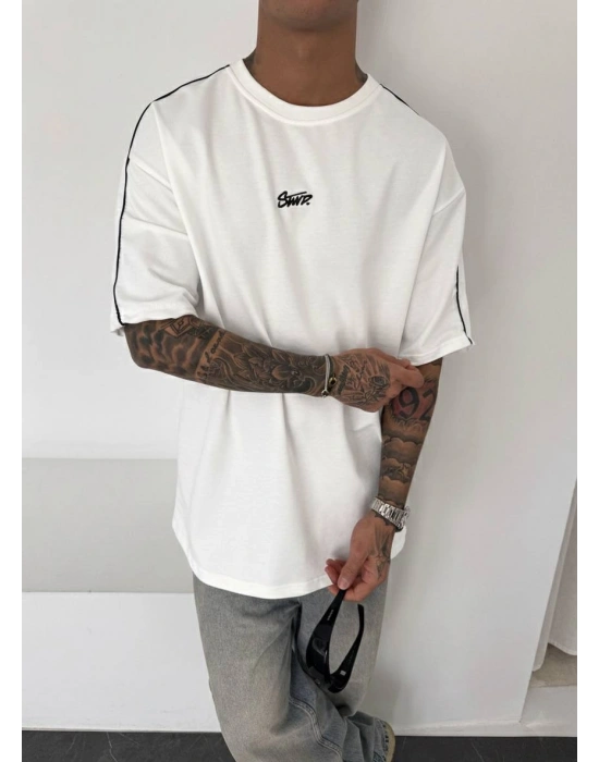 STWD NAKIŞ DETAY OVERSİZE TSHİRT -BEYAZ