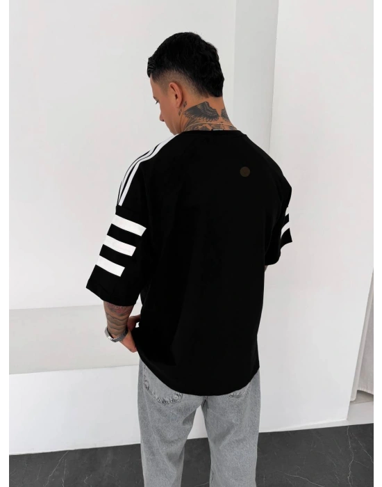 LOGOLU ÜRÜN NAKIŞ DETAY OVERSİZE TSHİRT -SİYAH