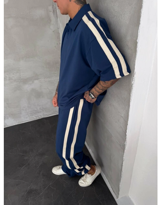 POLO YAKA ŞERİT DETAY BAGGY RAHAT KALIP EŞOFMAN TAKIM -LACİ