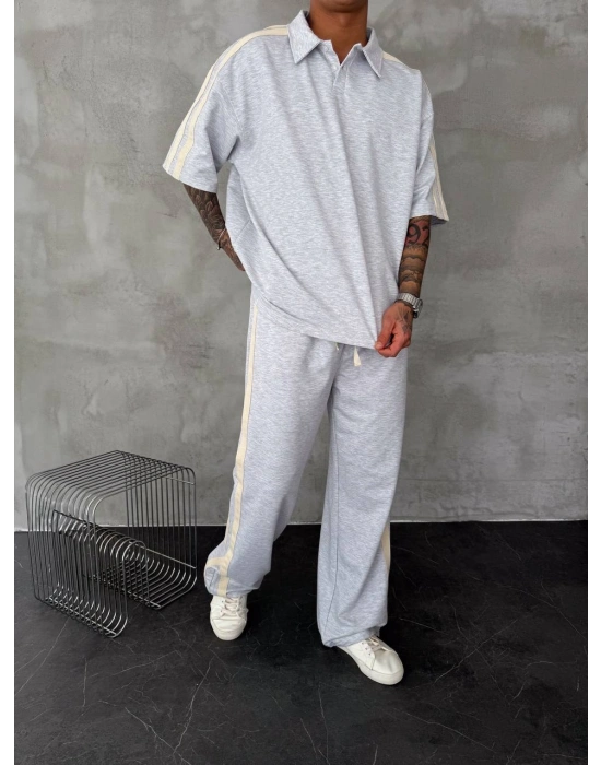 POLO YAKA ŞERİT DETAY BAGGY RAHAT KALIP EŞOFMAN TAKIM -BEYAZ