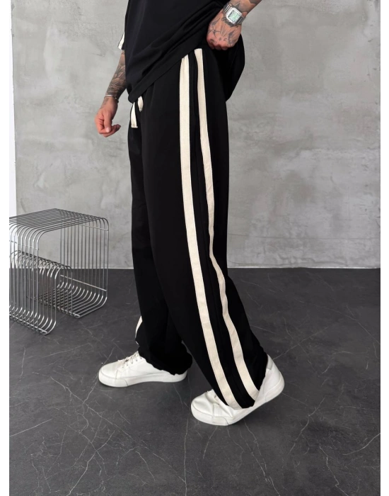 POLO YAKA ŞERİT DETAY BAGGY RAHAT KALIP EŞOFMAN TAKIM -SİYAH