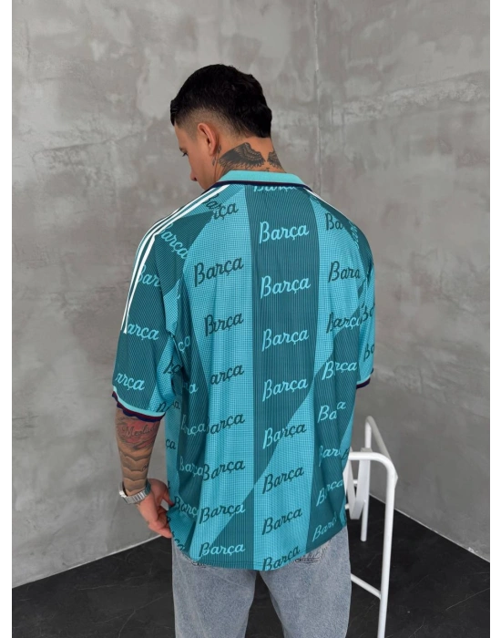 BARÇA NAKIŞ DETAY OVERSİZE POLO YAKA TSHİRT