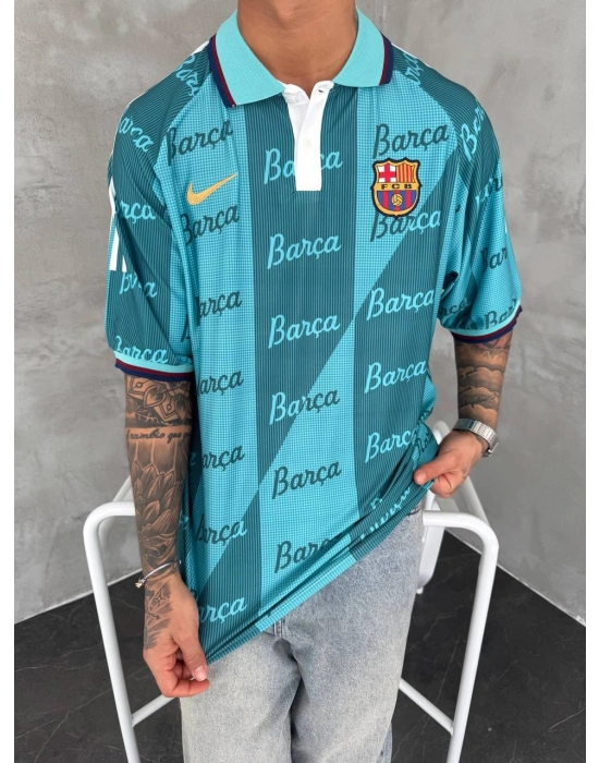 BARÇA NAKIŞ DETAY OVERSİZE POLO YAKA TSHİRT