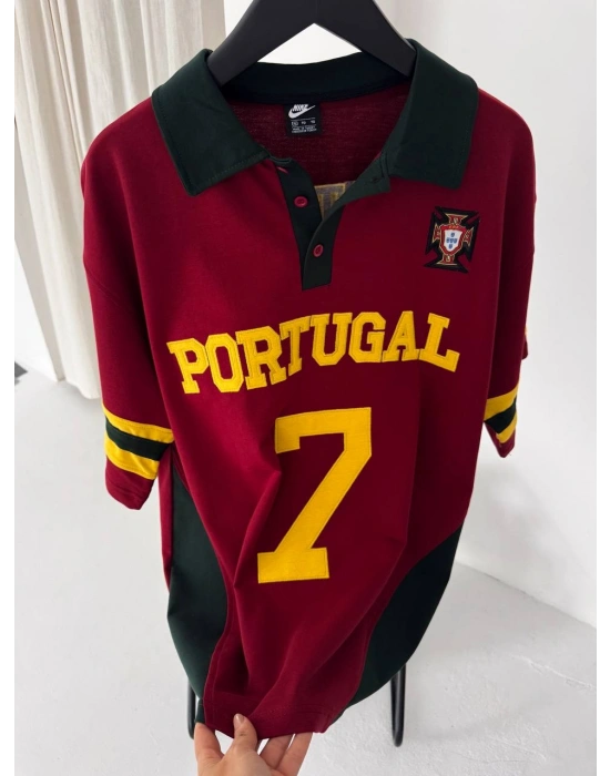 PORTEKİZ POLO YAKA NAKIŞ DETAY OVERSİZE TSHİRT