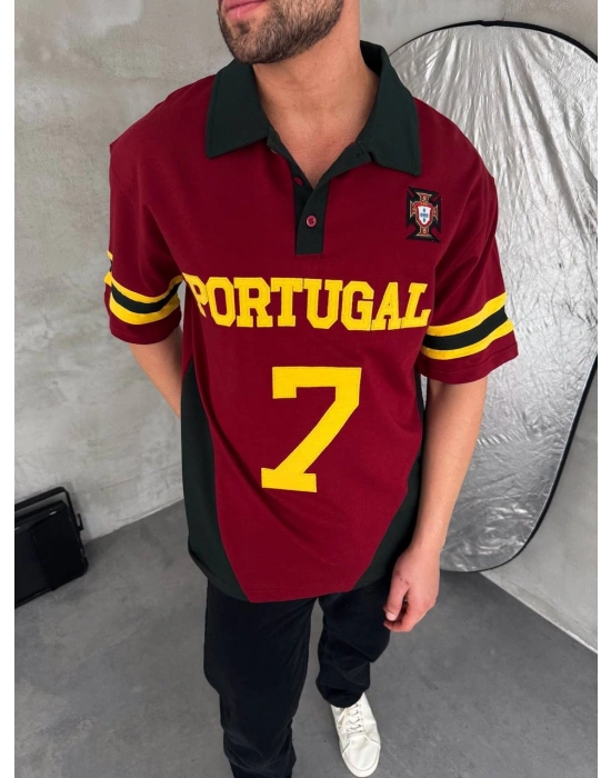 PORTEKİZ POLO YAKA NAKIŞ DETAY OVERSİZE TSHİRT