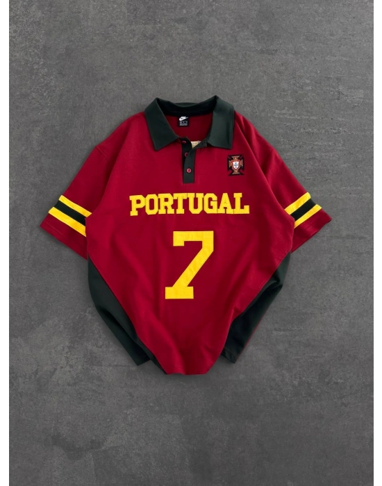 PORTEKİZ POLO YAKA NAKIŞ DETAY OVERSİZE TSHİRT