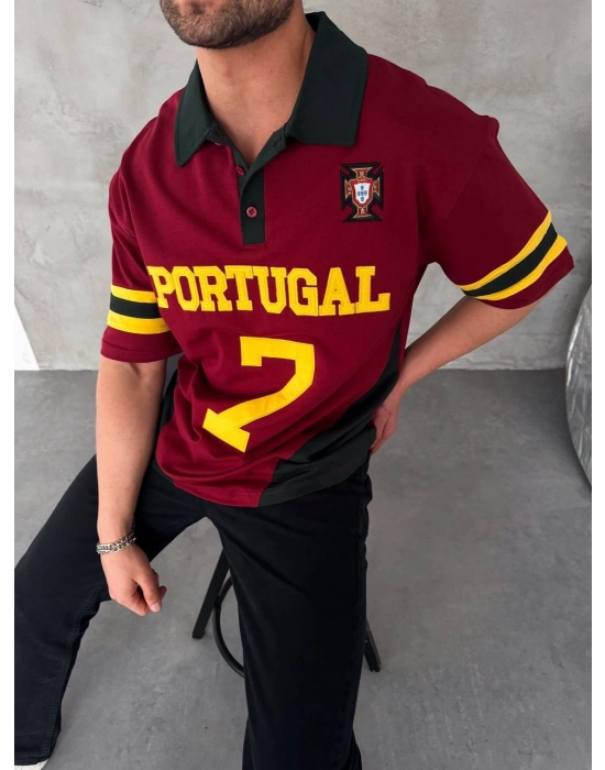 PORTEKİZ POLO YAKA NAKIŞ DETAY OVERSİZE TSHİRT