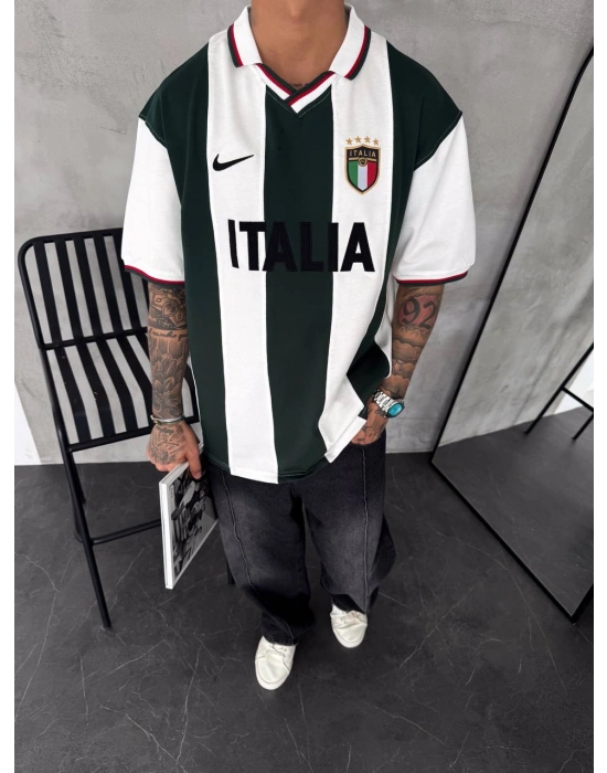 İTALYA POLO YAKA NAKIŞ DETAY OVERSİZE TSHİRT