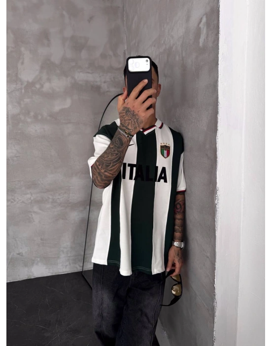 İTALYA POLO YAKA NAKIŞ DETAY OVERSİZE TSHİRT