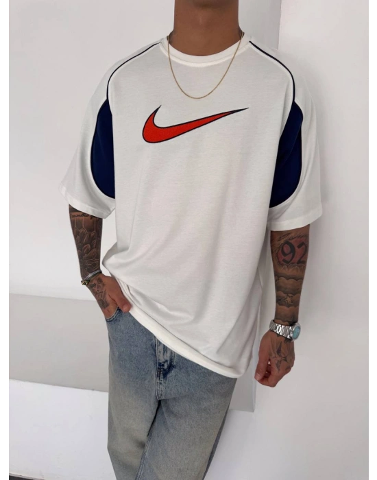 NKE NAKIŞ DETAY OVERSİZE TSHİRT -BEYAZ