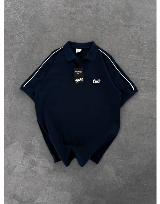 STWD NAKIŞ DETAY POLO YAKA OVERSİZE TSHİRT -LACİ