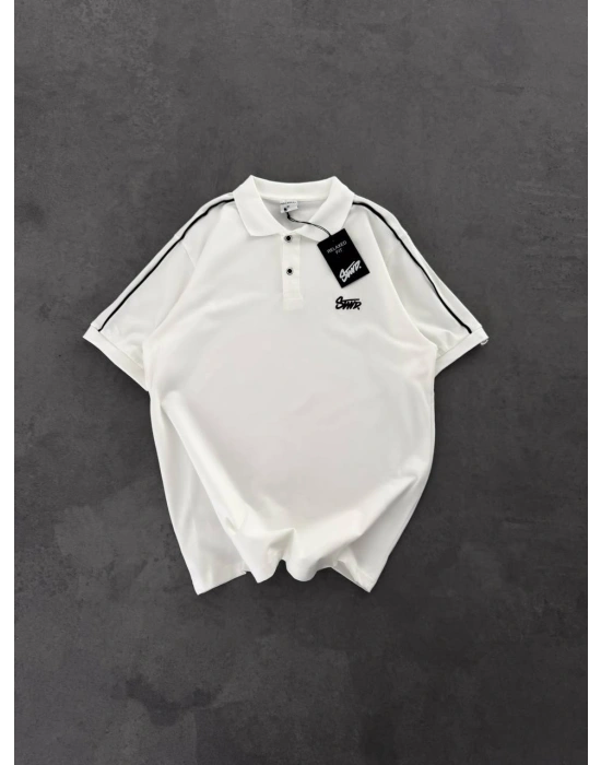 STWD NAKIŞ DETAY POLO YAKA OVERSİZE TSHİRT -BEYAZ