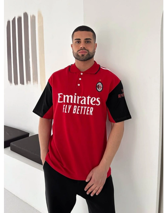 MLN BASKI DETAY POLO YAKA OEVRSİZE TSHİRT