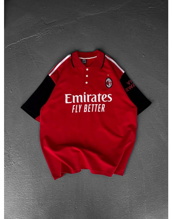 MLN BASKI DETAY POLO YAKA OEVRSİZE TSHİRT