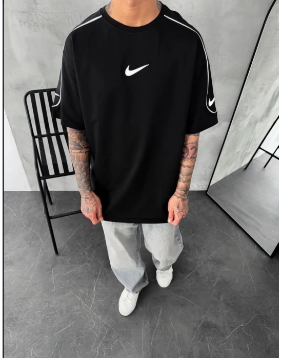 NKE REFLEKTÖR ARA BİLYELİ OVERSİZE TSHİRT -SİYAH