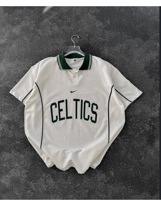 CELTİC BİYELİ POLO YAKA OVERSİZE TSHİRT -BEYAZ