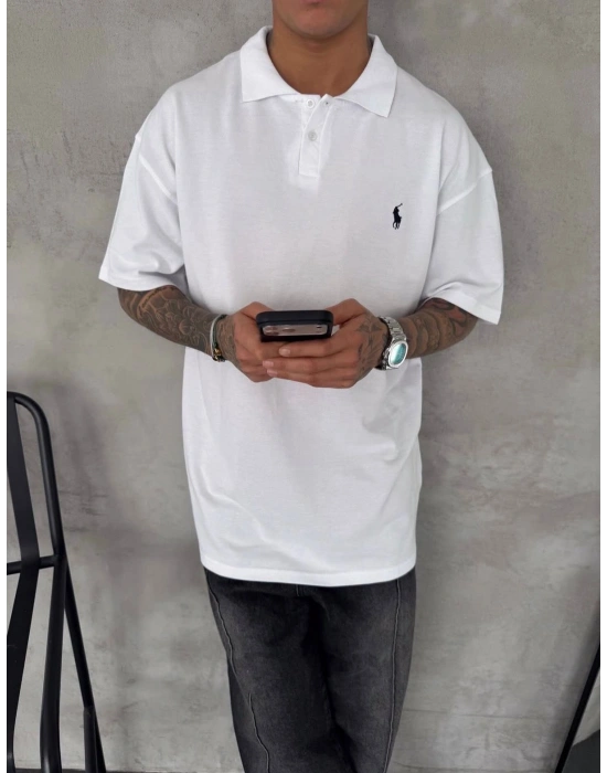 POLO YAKA OVERSİZE TSHİRT -BEYAZ