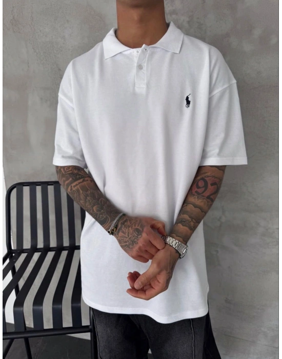 POLO YAKA OVERSİZE TSHİRT -BEYAZ