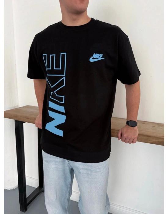 NKE BASKI DETAY OVERSİZE KALIP TSHİRT -SİYAH