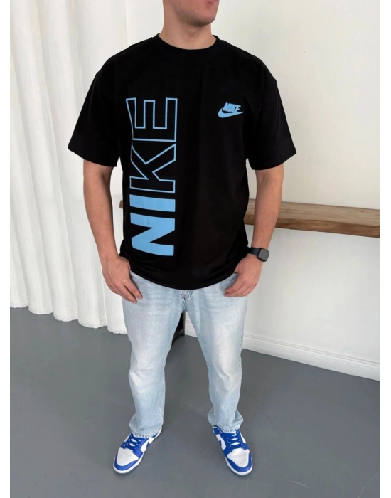 NKE BASKI DETAY OVERSİZE KALIP TSHİRT -SİYAH